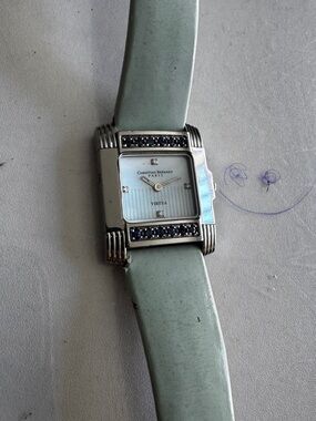 Christian Bernard Virtua Diamond&Sapphire Wrist Watch W/ Blue Leather Strap Runs